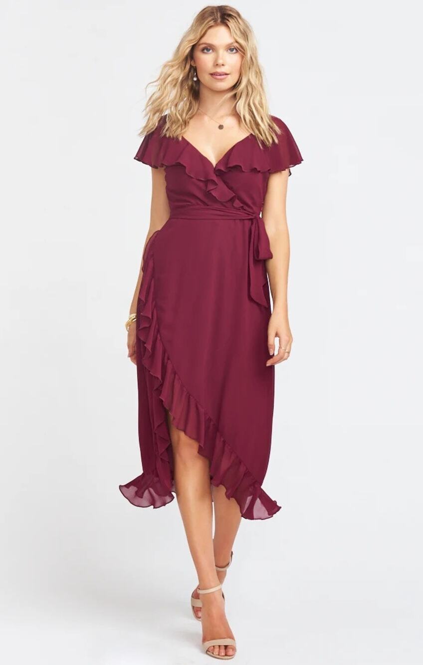 NWT Show Me Your Mumu Burgundy Ruffle Event Dress Wmns L Wedding Guest Cocktail